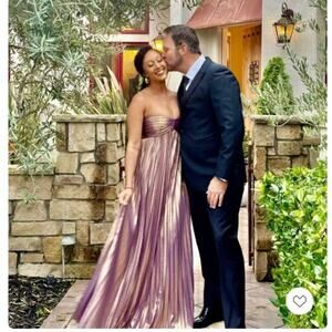 NEW Retrofete Lyanna Pleated Maxi Dress  Sz L Purple & Gold Strapless Metallic